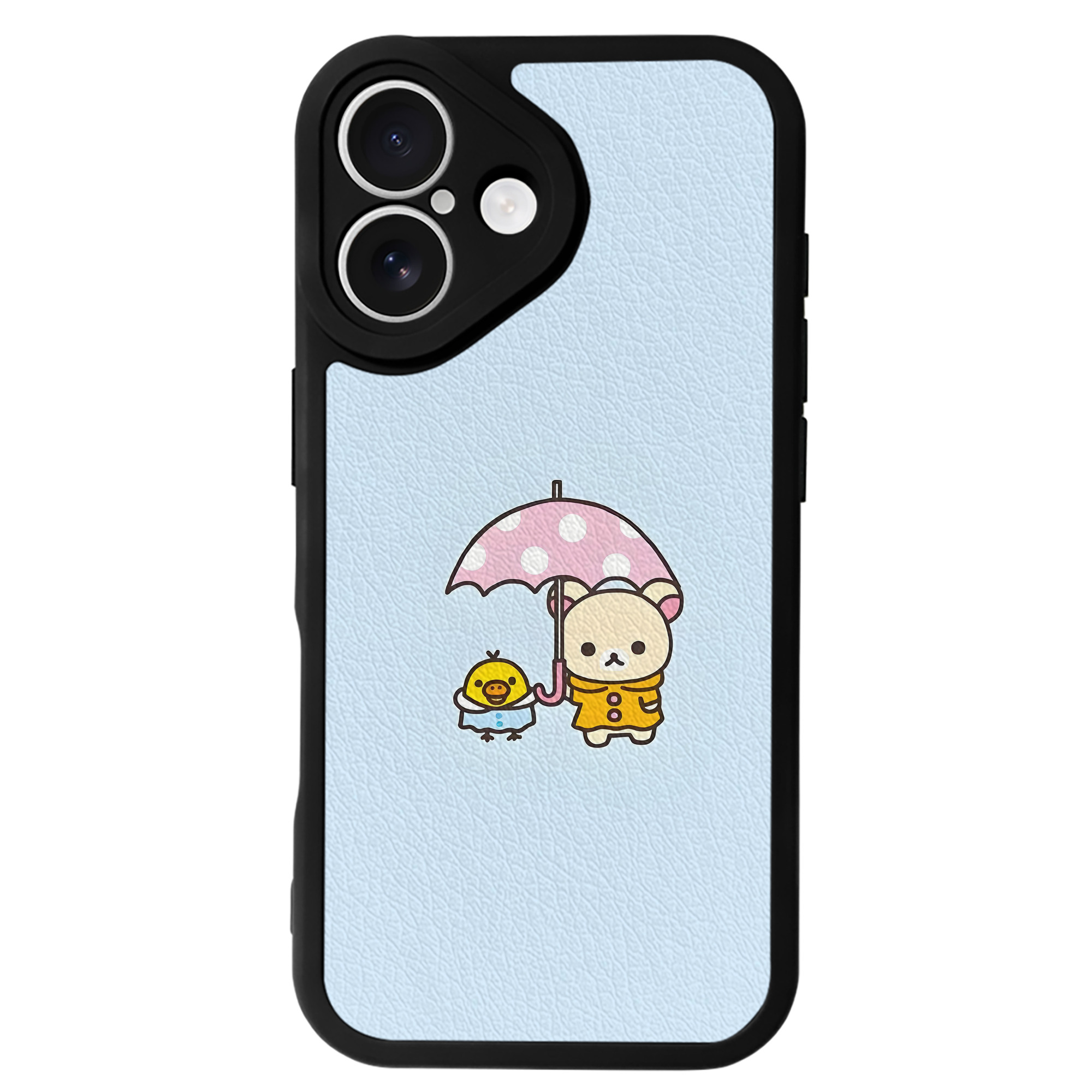 （画像用） リラックマ リラックマ キイロイトリ Rilakkuma Korilakkuma Kiiroitori 【iPhone 16シリーズ対応】シリコンスマホケース（レザー調） 材質：シリコン